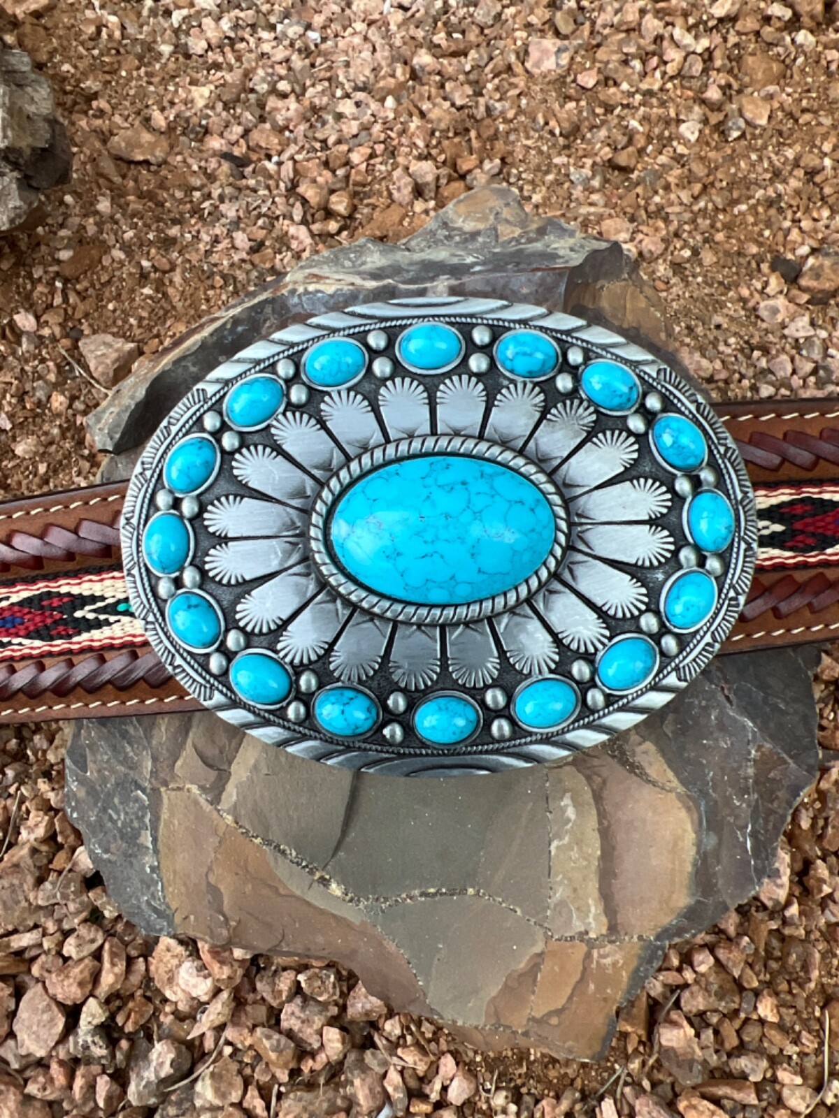 TURQUOISE CONCHO Cowboy WESTERN SILVER BELT CHRISTMAS GIFT BUCKLE Southwest