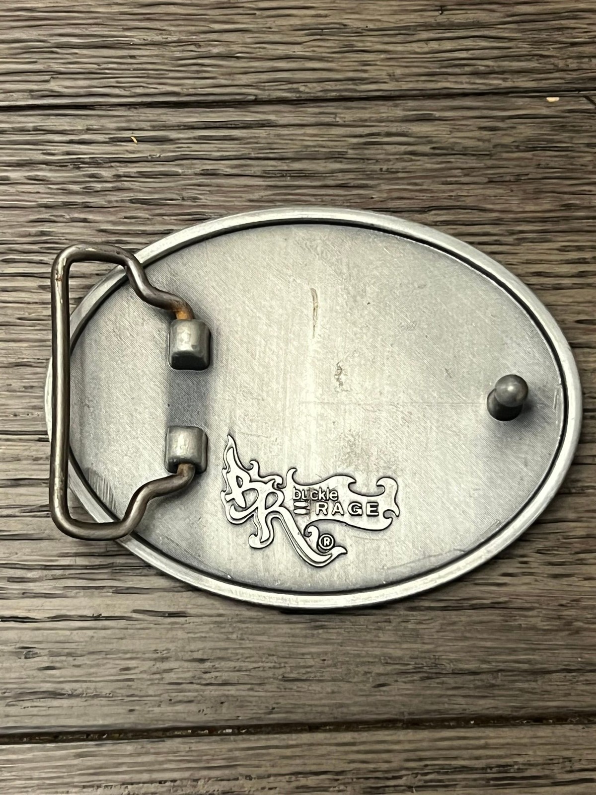 Buckle Rage Belt Buckle Mens Oval SPONSOR ME Hammered Silver Metal Vintage 3in