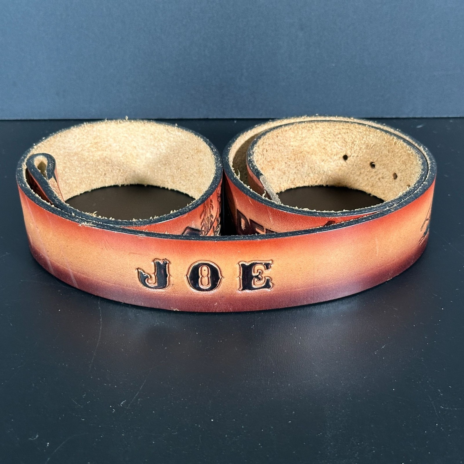Vintage Hand Tooled Leather Belt Deer Hunter Buck Scene Personalized Joe Western