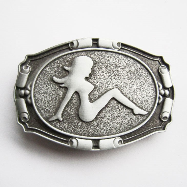 SILVER SEXY FUDFLAP GIRL TRUCKER WESTERN BELT BUCKLE