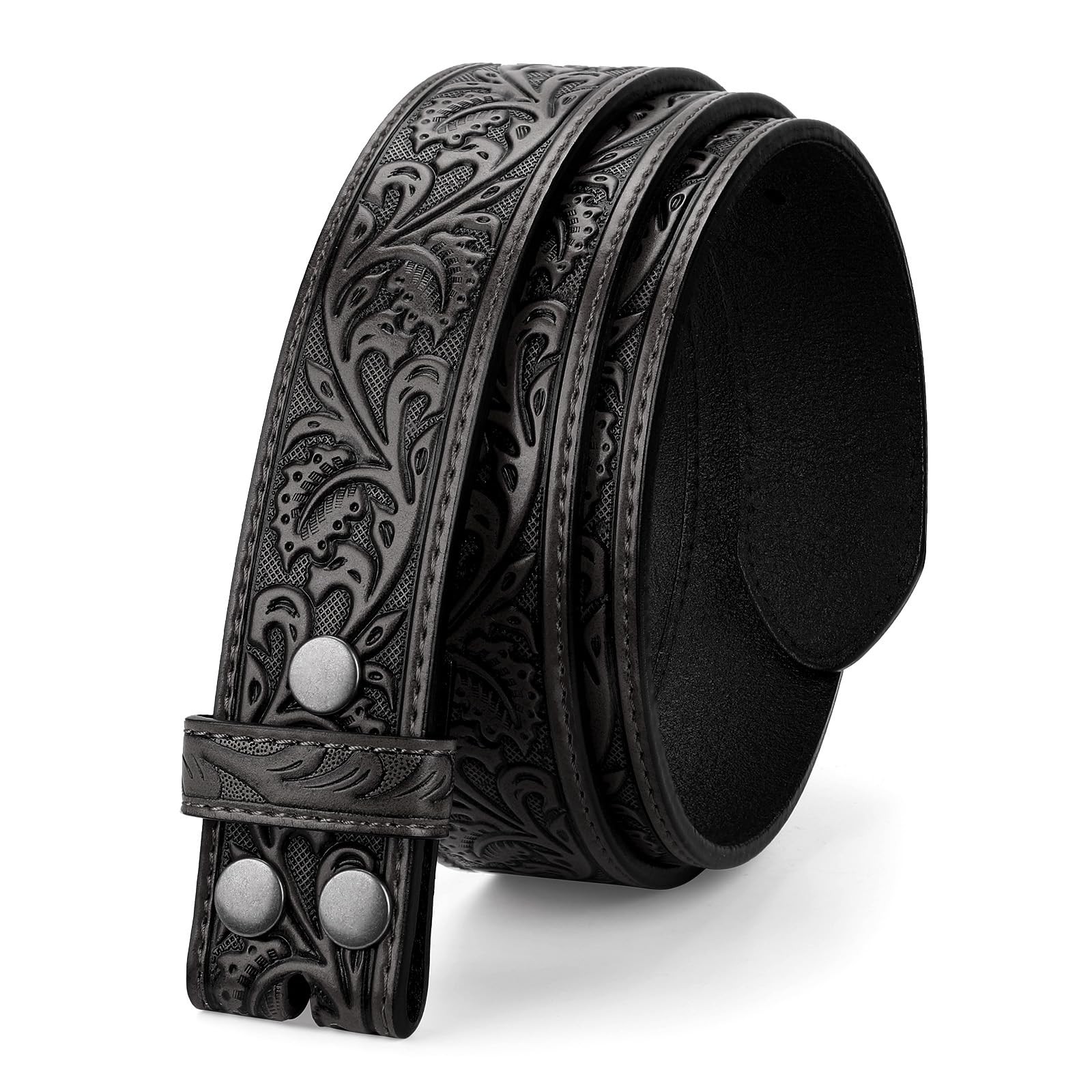 TRIWORKS Western Belt Strap for Men without Buckle Fit Size 34&Prime;-37&Prime;, A-black