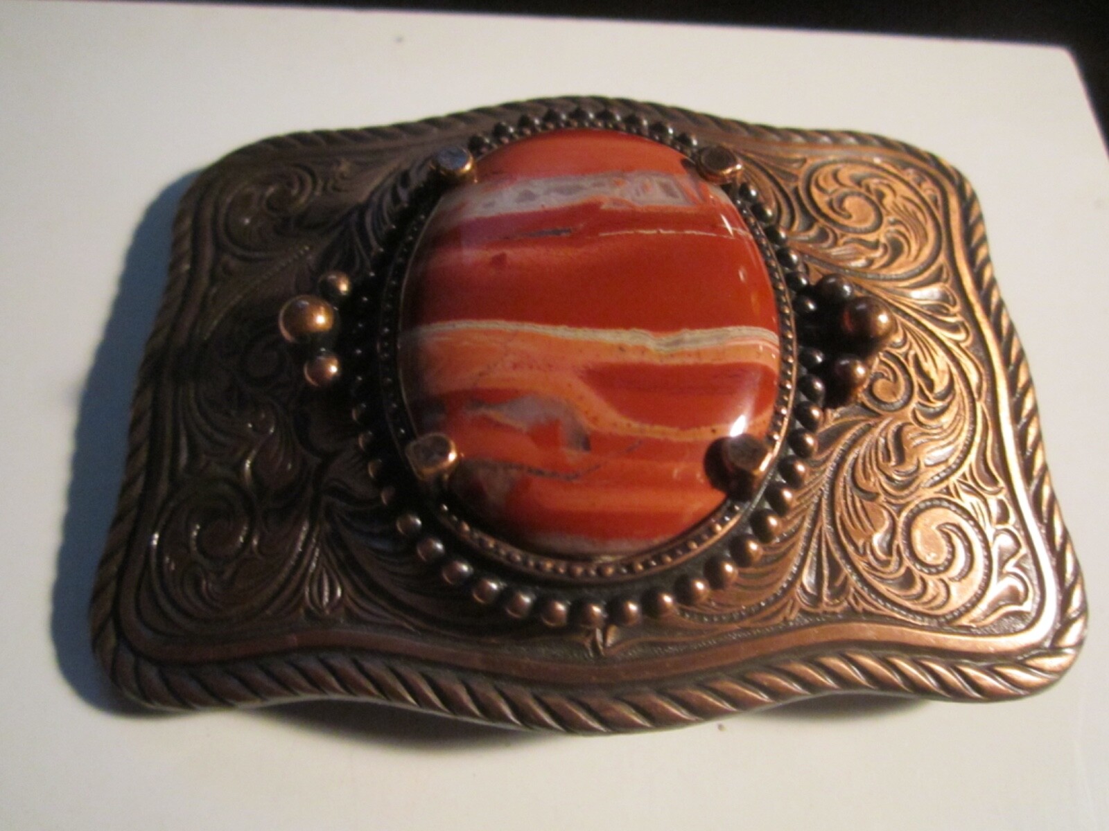 VINTAGE WESTER THEME BELT BUCKLE WITH AGATE STONE CENTER – GW-20
