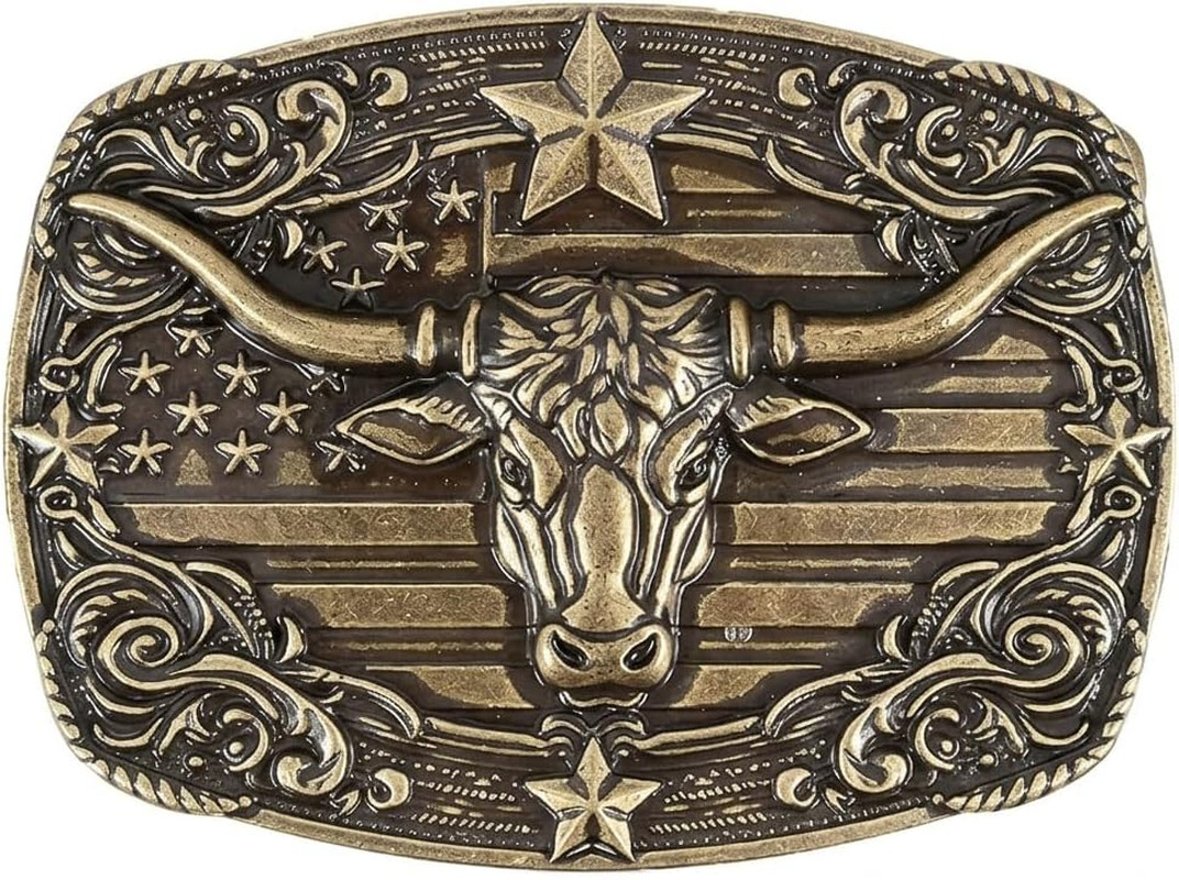 Western Cowboy Belt Buckle for Men, Cowgirl Longhorn Bull Belts Buckles Texas