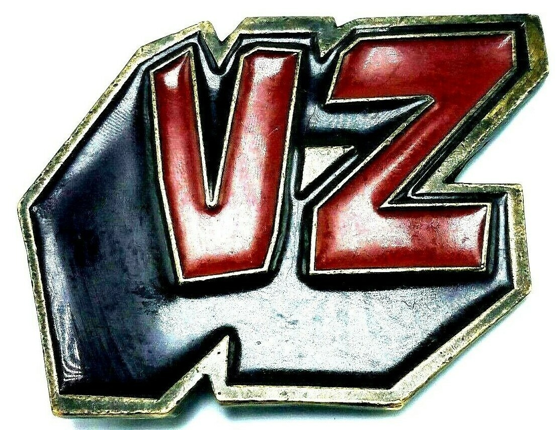 Vintage Von Zipper Belt Buckle VZ 3D Brass and Red Enamel EUC
