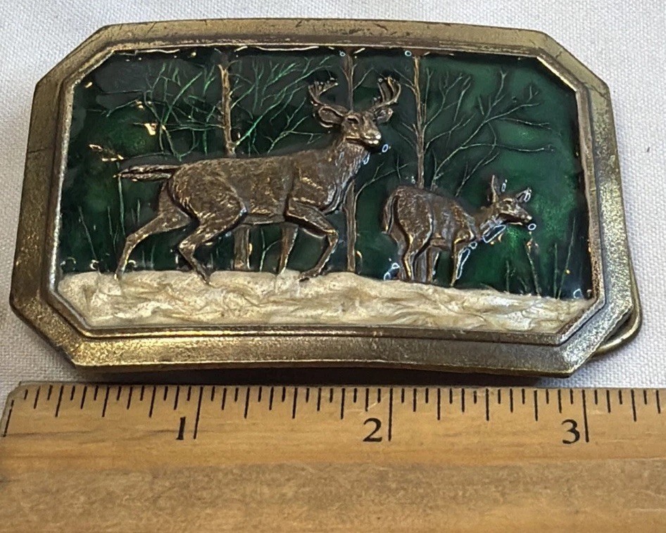 Deer Belt Buckle 1976 Rectangle 3.25 By 2.25 in Number D520 Made USA
