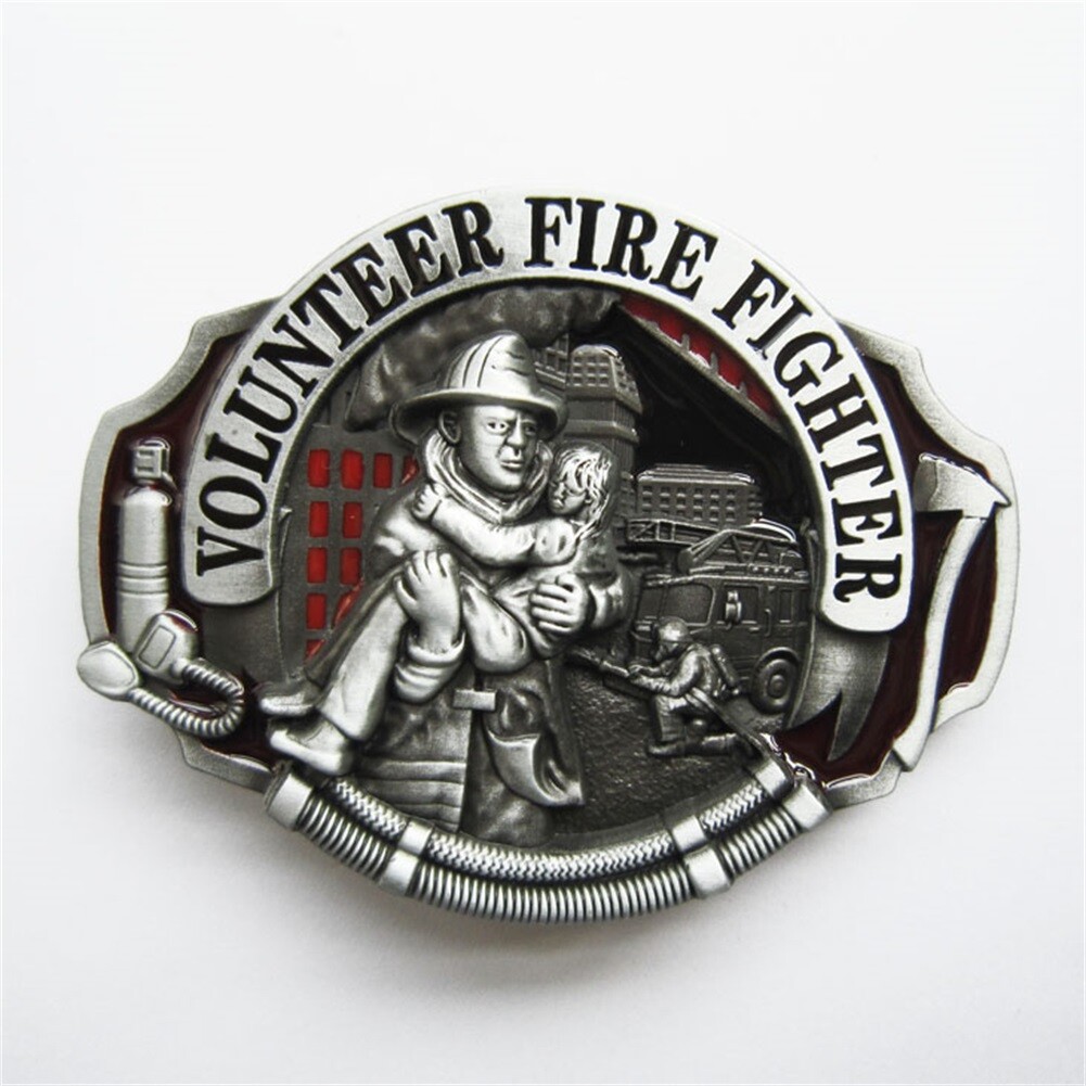 Vintage Style Enamel Hero Volunteer Fire Fighter Belt Buckle