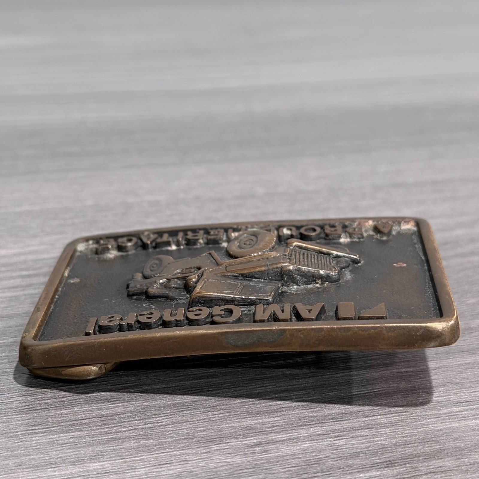 Vintage 1978 AM General Jeep Belt Buckle Solid Brass BTS Made in USA Heritage