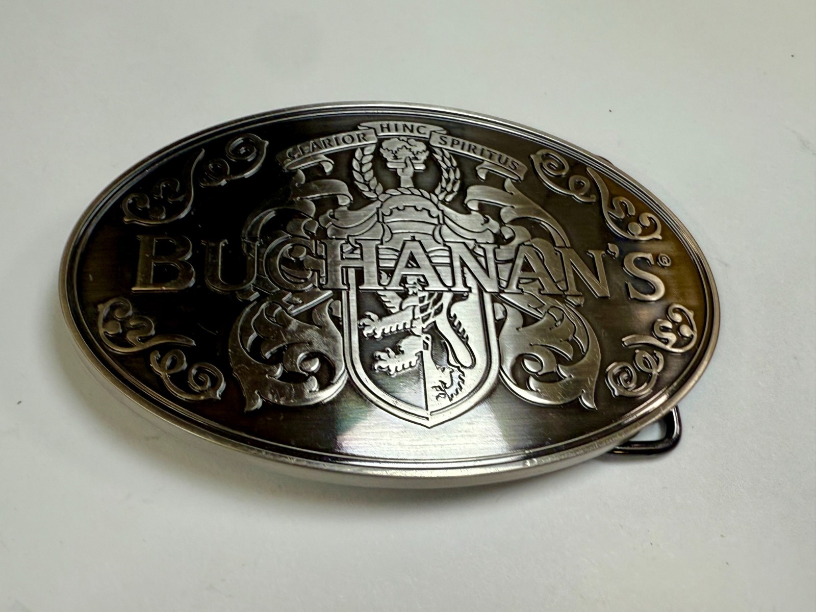 Buchanan&rsquo;s ScottishTop Shelf Whiskey promo Clarior Hinc Spiritus Belt Buckle