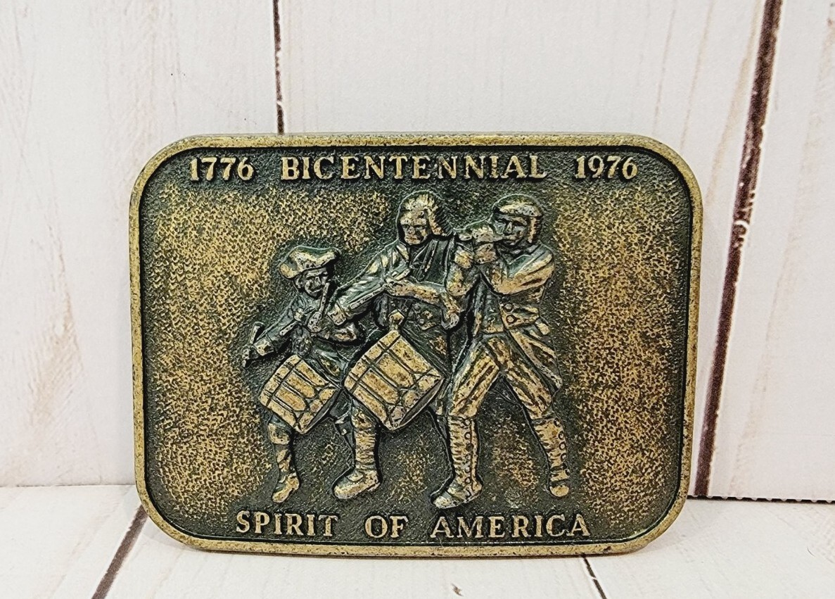 Vintage Spirit Of America 76 Bicentennial Belt Buckle 1776 1976 Brass