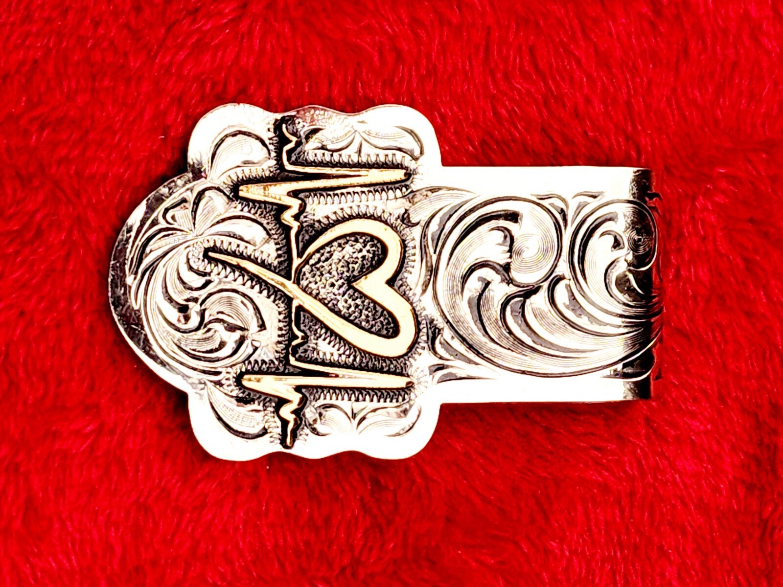 HEARTBEAT EMBLEM~HAND ENGRAVED MONEY CLIP $GERMAN SILVER & JEWLERS BRONZE