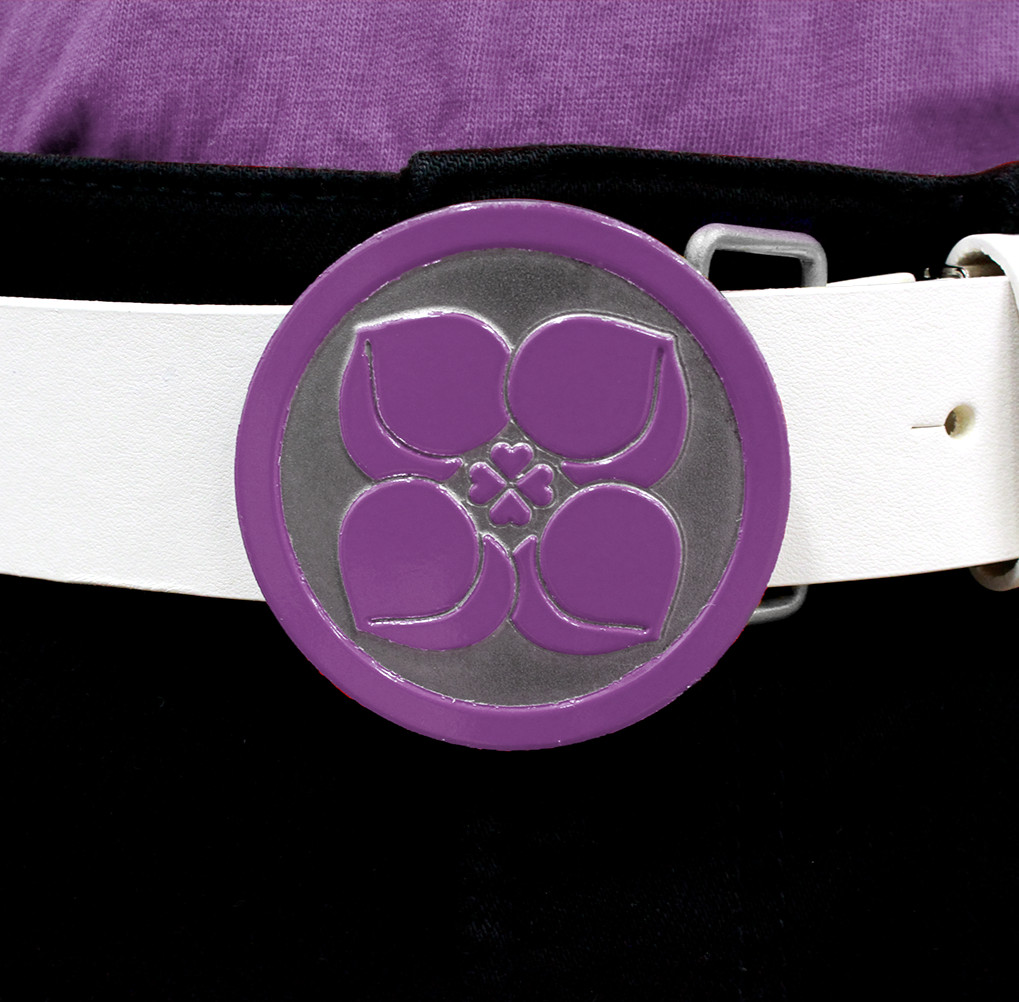 Purple Silver Buckle Peach Four Leaf Clover White Leather Belt Japan Unisex New