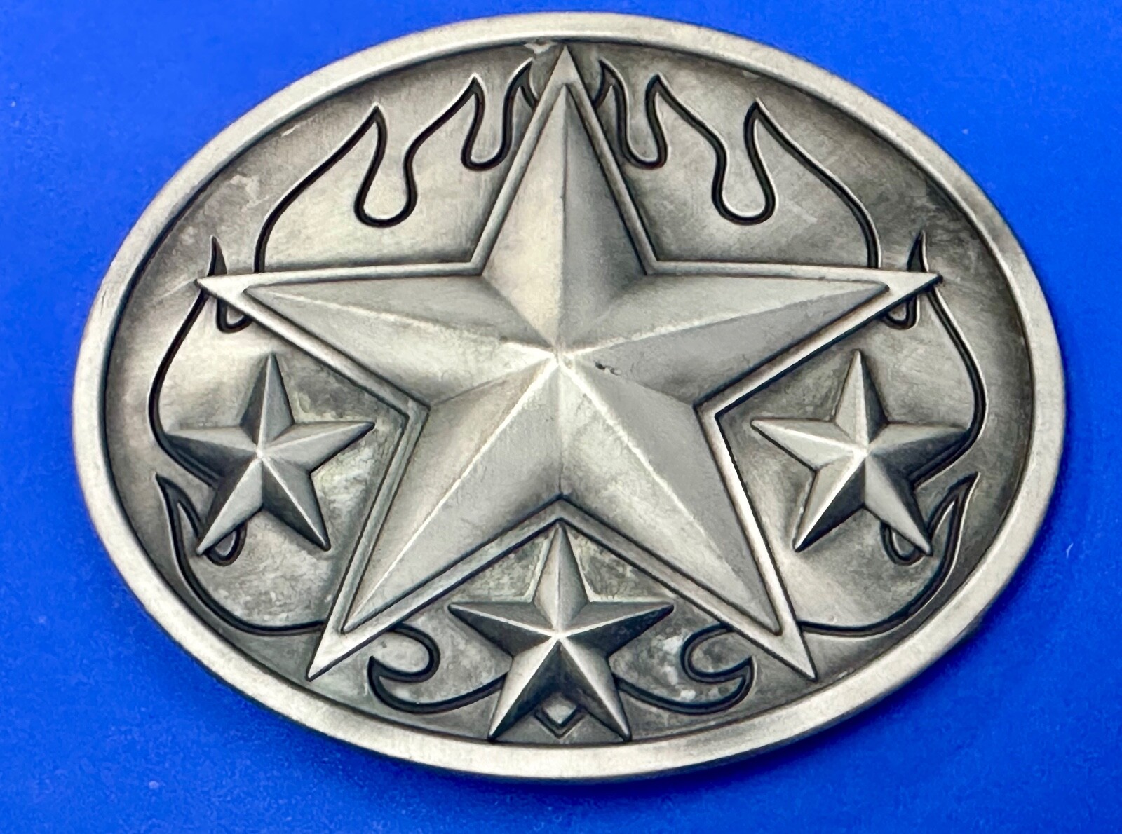 3D Nautical Celtic Star In Flames – Silver Tone Oval 4&Prime; Wide Vintage Belt Buckle