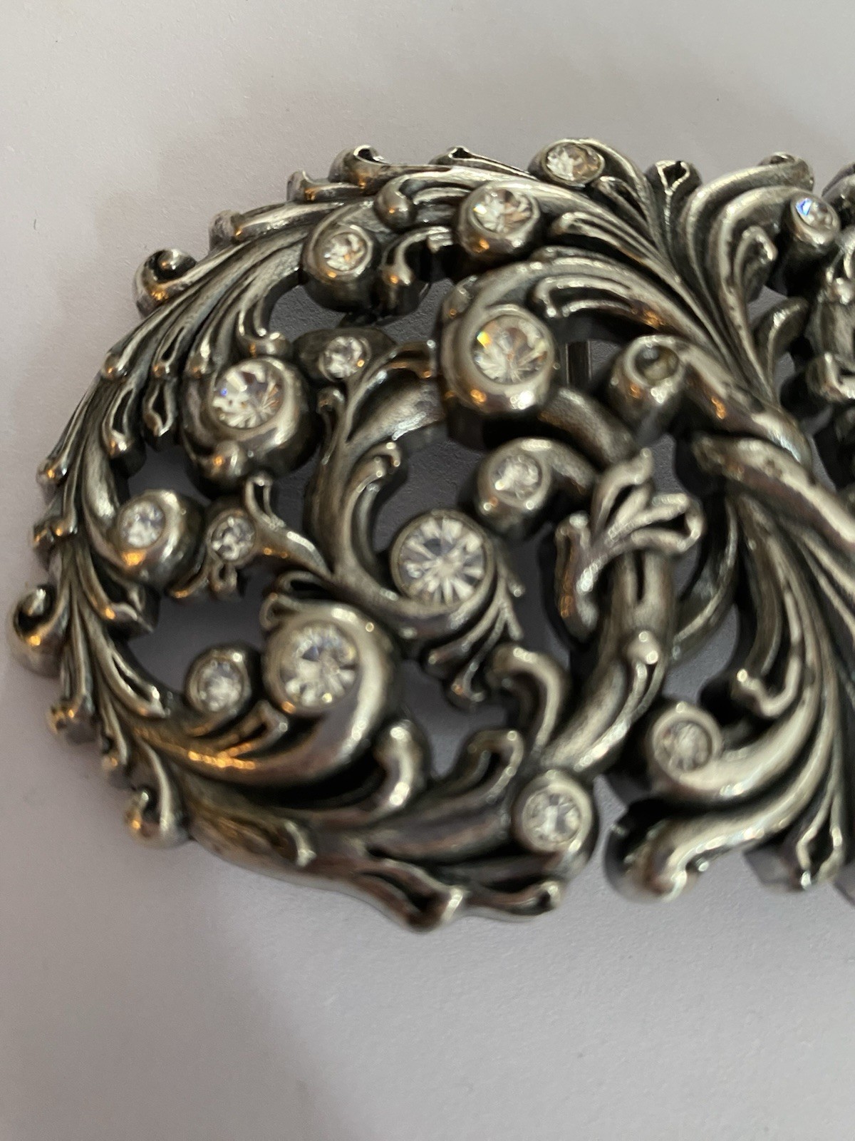 Metal Belt Buckle By Justin Boots Silver Color With Rhinestones 2.25×4