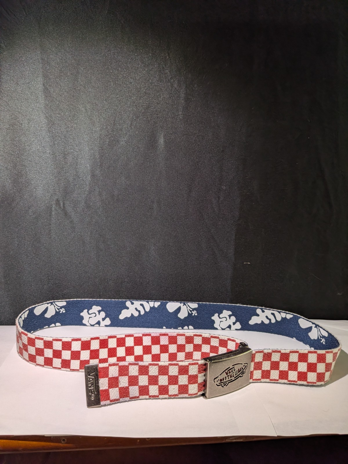 VANS OFF THE WALL BELT & BUCKLE RED CHECK BLUE FLORAL DESIGN