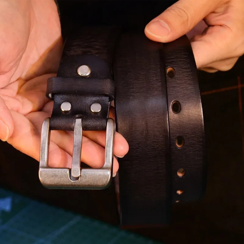 Vintage Leather Belt for Men Handcrafted Casual 3.8cm Width Distressed