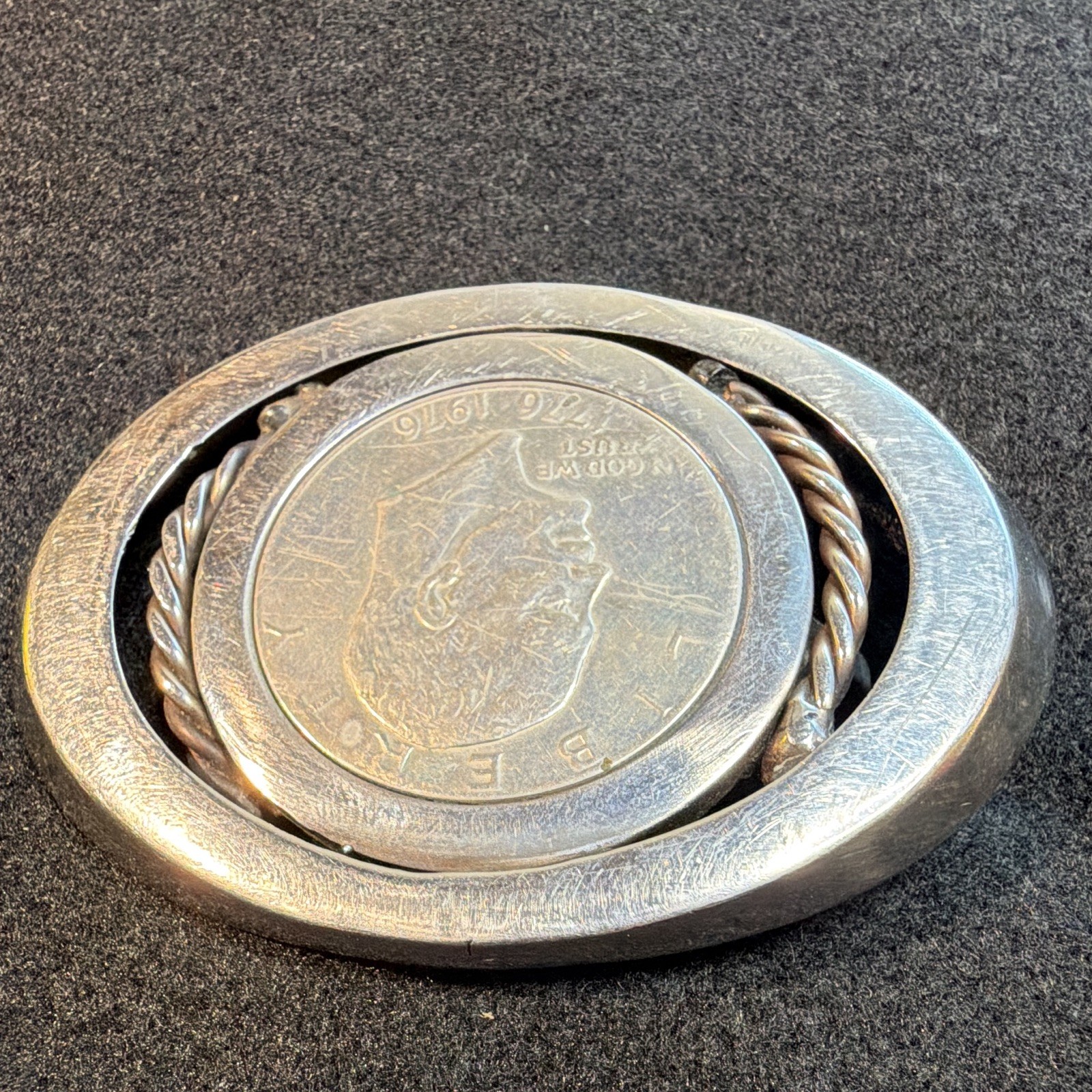 Silver Tone Oval 1976 Eisenhower Dollar Coin Western Belt Buckle Fits 1.5 in