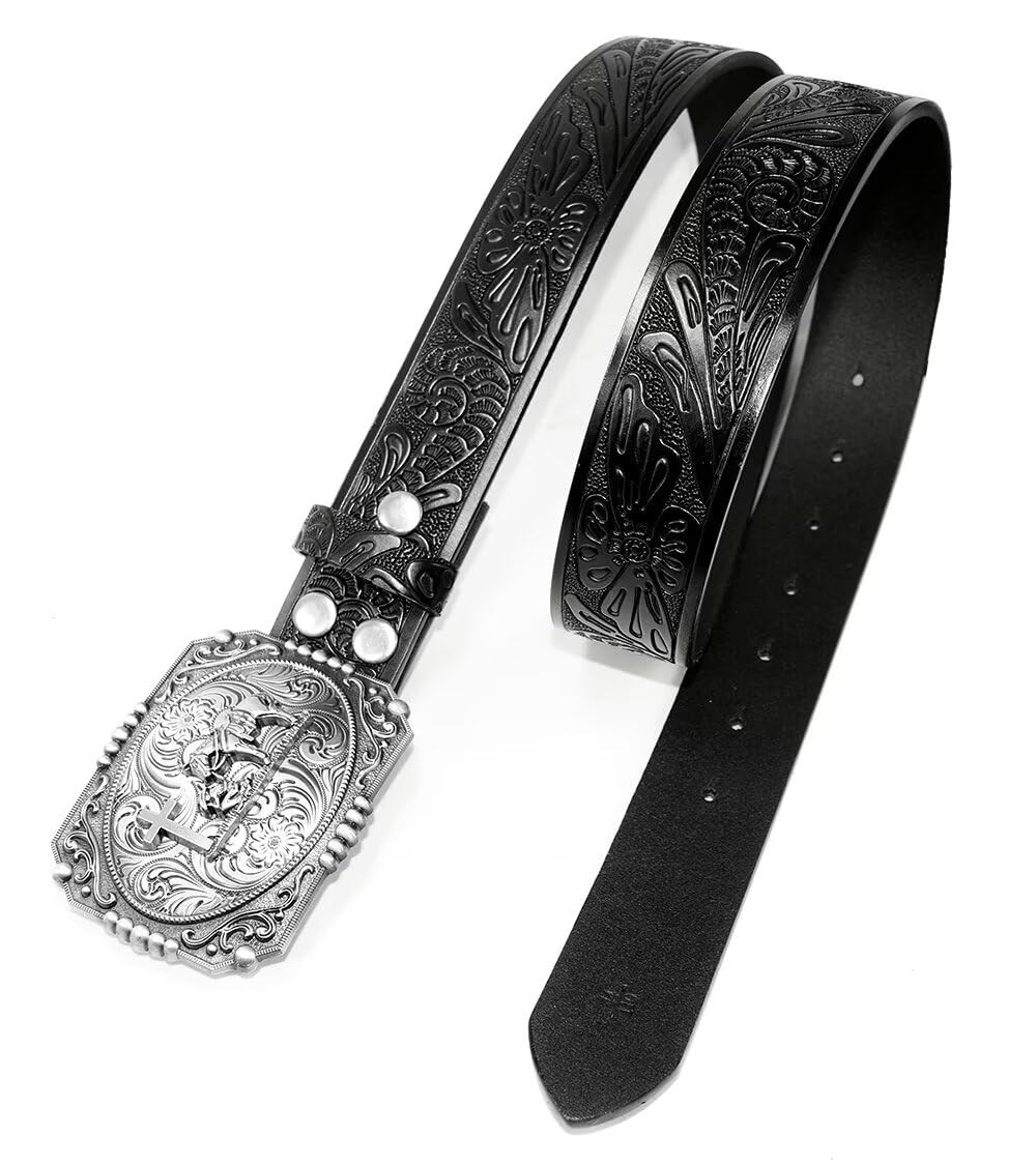 GURANSE Cowboy Belts 105CM(waistline:34&Prime;-36&Prime;), Acanthus Prayer Silver