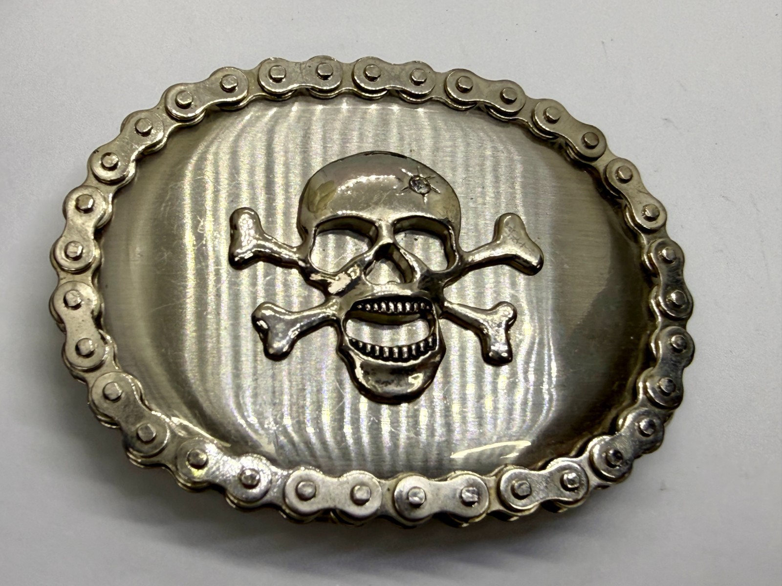 Skull Head Crossbones Motorcycle Chain Border Biker Gothic Punk Vibe Belt Buckle