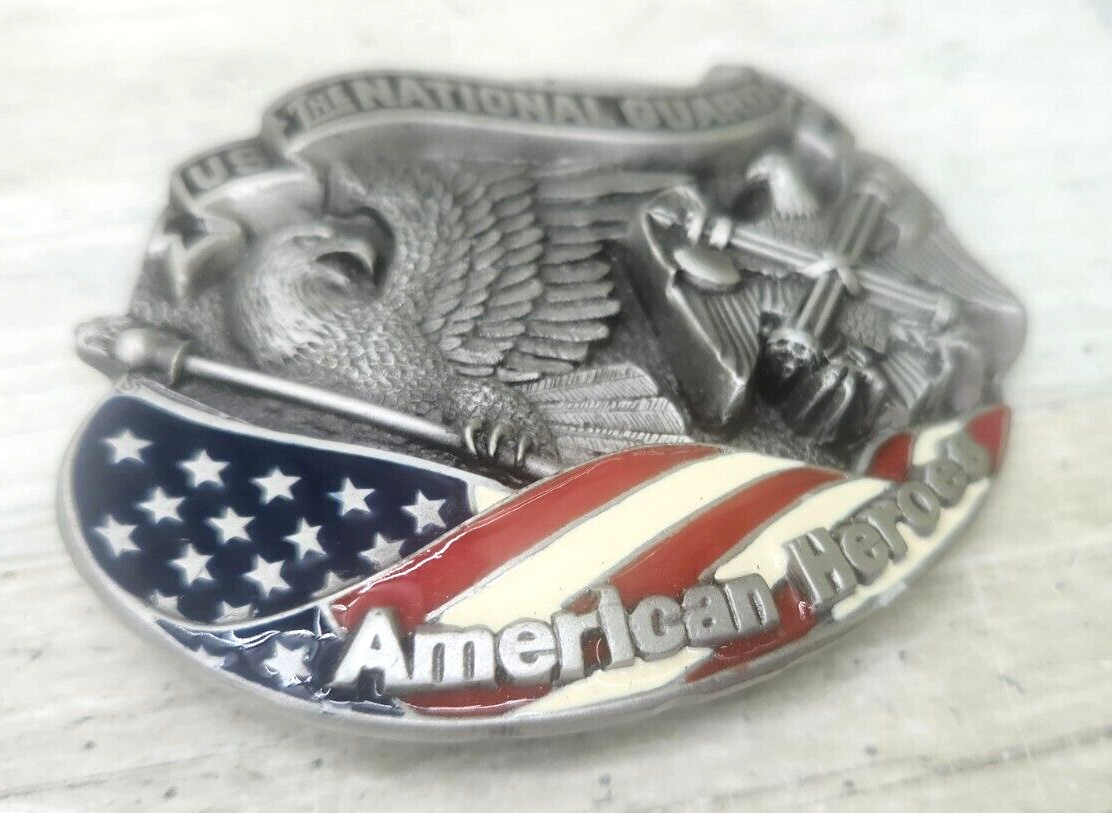 NEW Vintage 1994 US National Guard American Heroes Enameled Pewter Belt Buckle