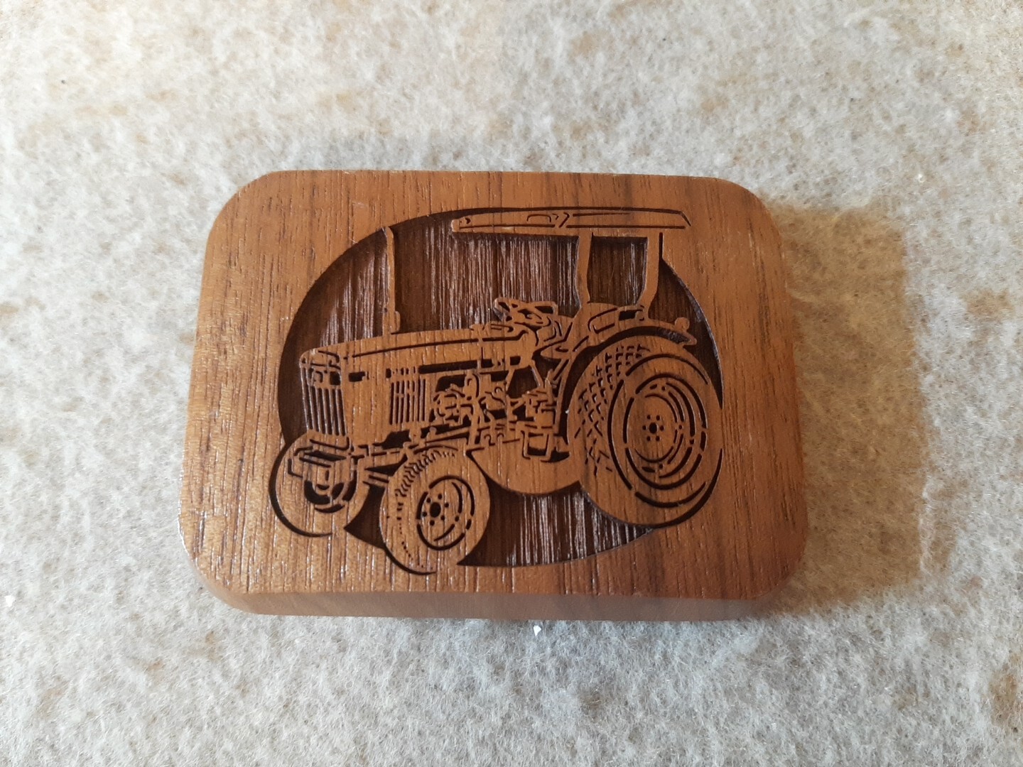 1977 Lasercraft Laser Engraved Wood Belt Buckle Agriculture Farm Tractor