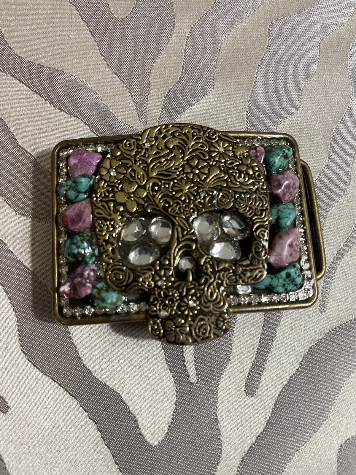 Handmade Sugar Skull Belt Buckle, handmade,