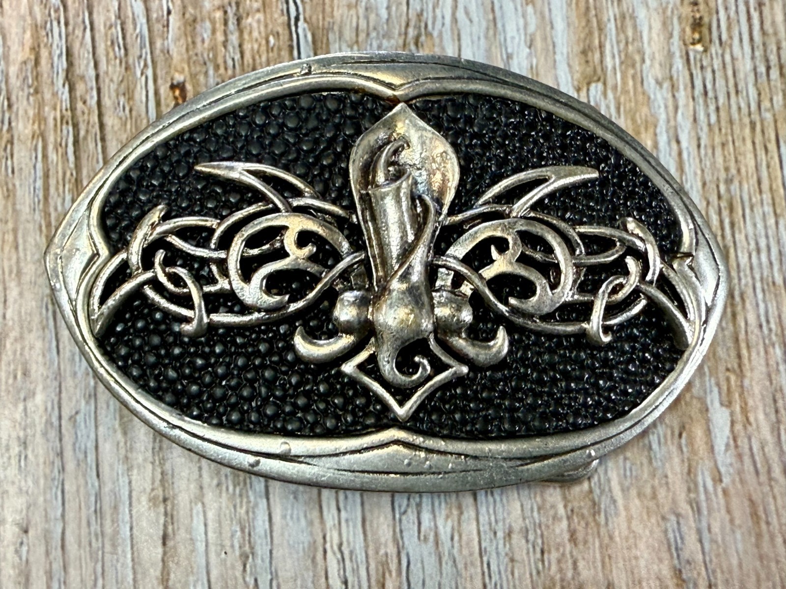 Celtic Knot Fleur De Lis Symbol Gothic Punk Vibe Black Silver Color Belt Buckle