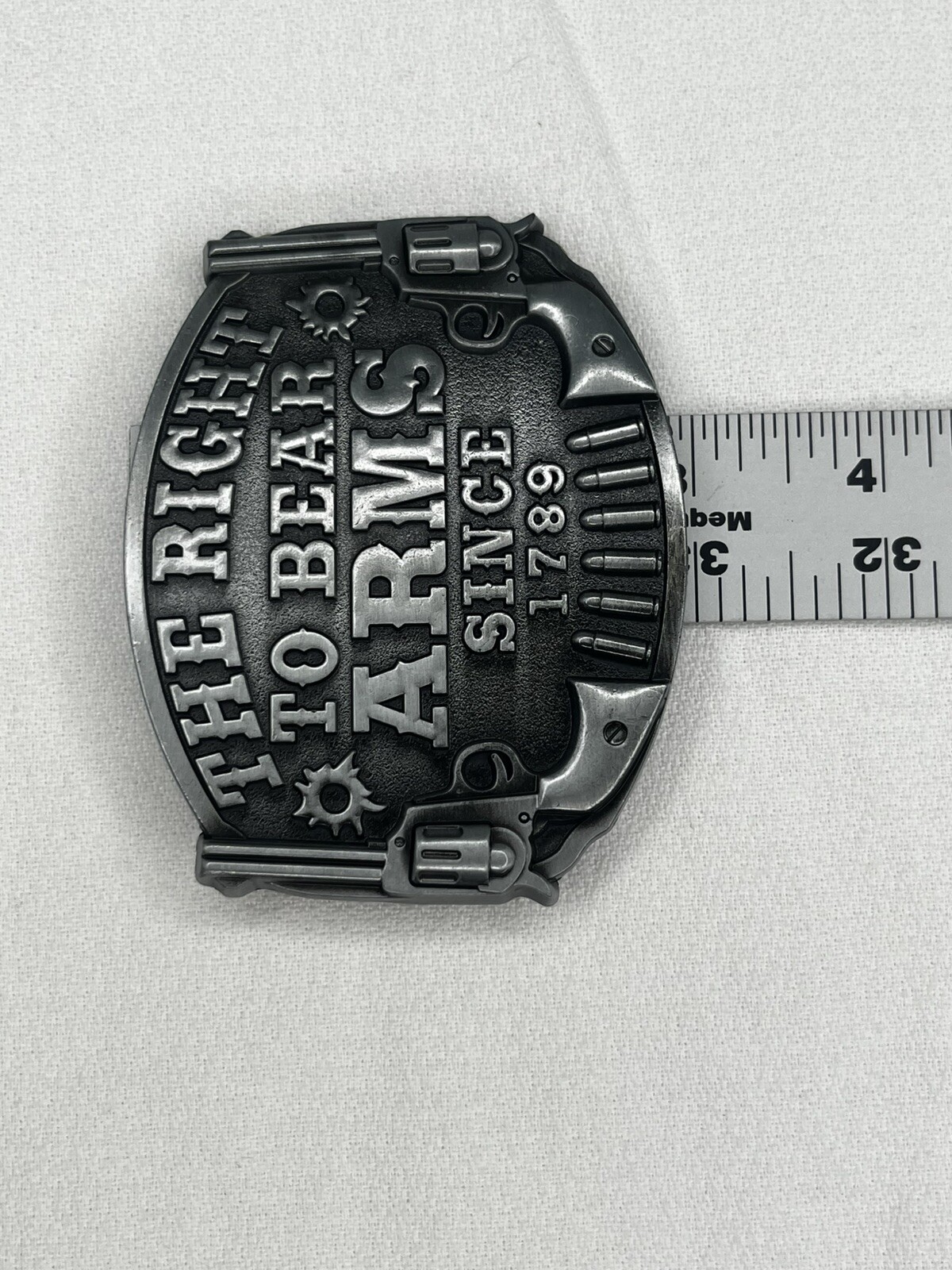 The Right To Bear Arms Belt Buckle 2nd Amendment Gun Rights Bullets Silver Tone