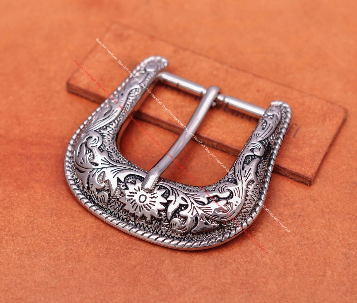 39mm Engraved Western Flower Silver Equestrian Bridle Halter Belt Buckle Set 3pc