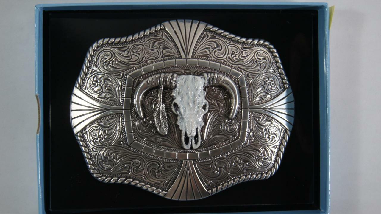 Nocona Western Belt Buckle Steer Bull Skull Silver Longhorn 37403