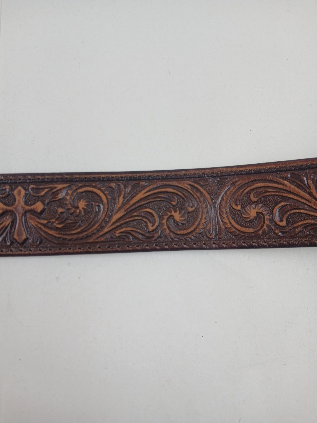 Nocona Silver Tone Western Cross Turquoise Inlay Rectangular Large Belt Buckle