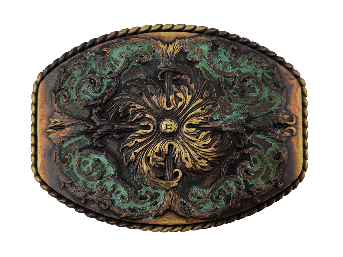 Antique Brass Southwestern Patina Finish Western Cross Decorative Belt Buckle