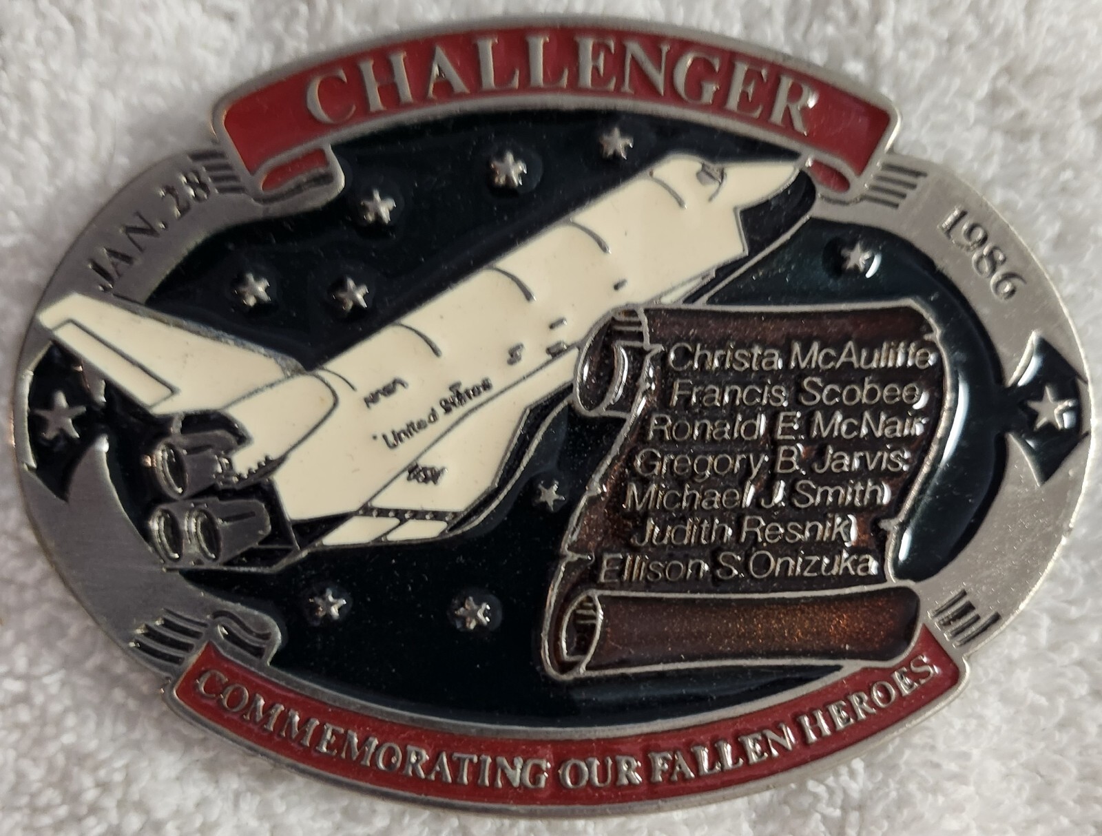 Vintage NASA Space Shuttle CHALLENGER 1986 Commemorative Belt Buckle MADE IN USA