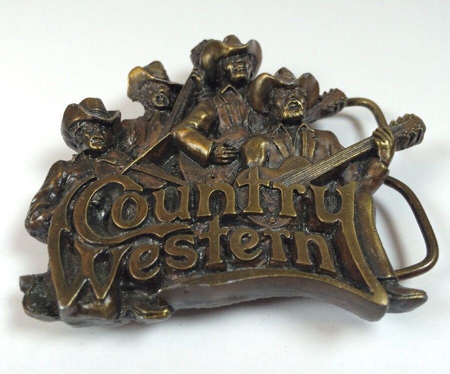 VTG Country Western Music Band Brass Belt Buckle Honkytonk Nashville Bergamot