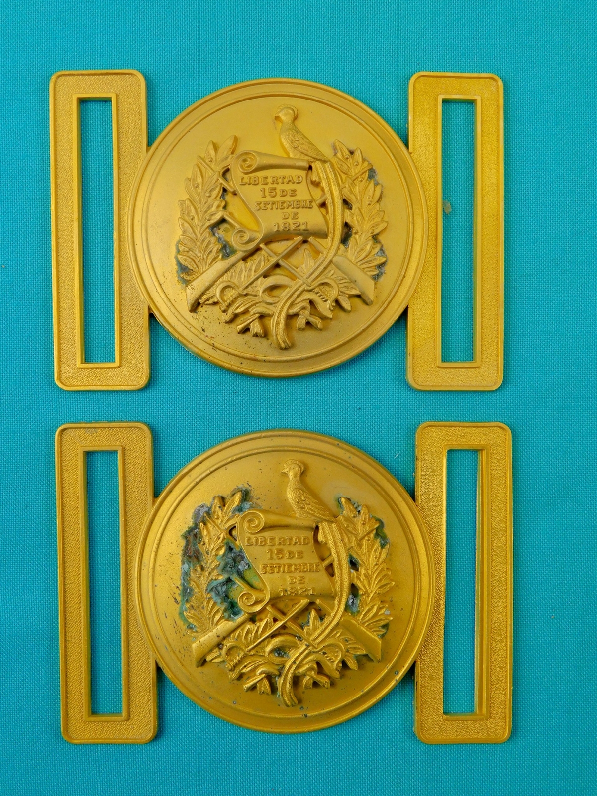 Set 2 US Guatemala Coat of Arms Gold Tone Military Army N.S. MEYER Belt Buckle I