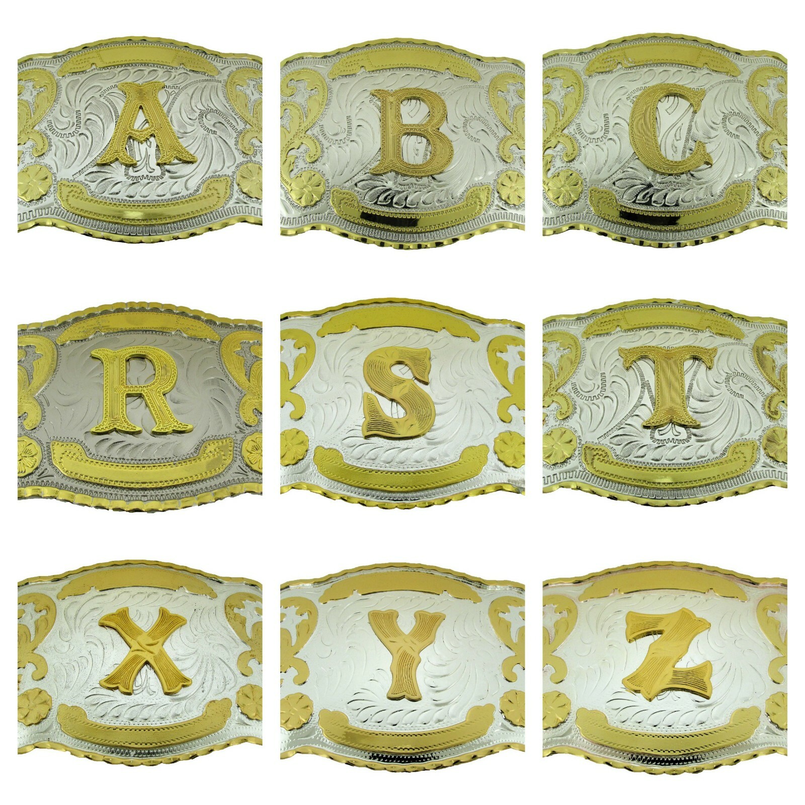 Initial Letter A to Z Gold Silver Metal Mens Belt Buckle Western Rodeo Cowboy