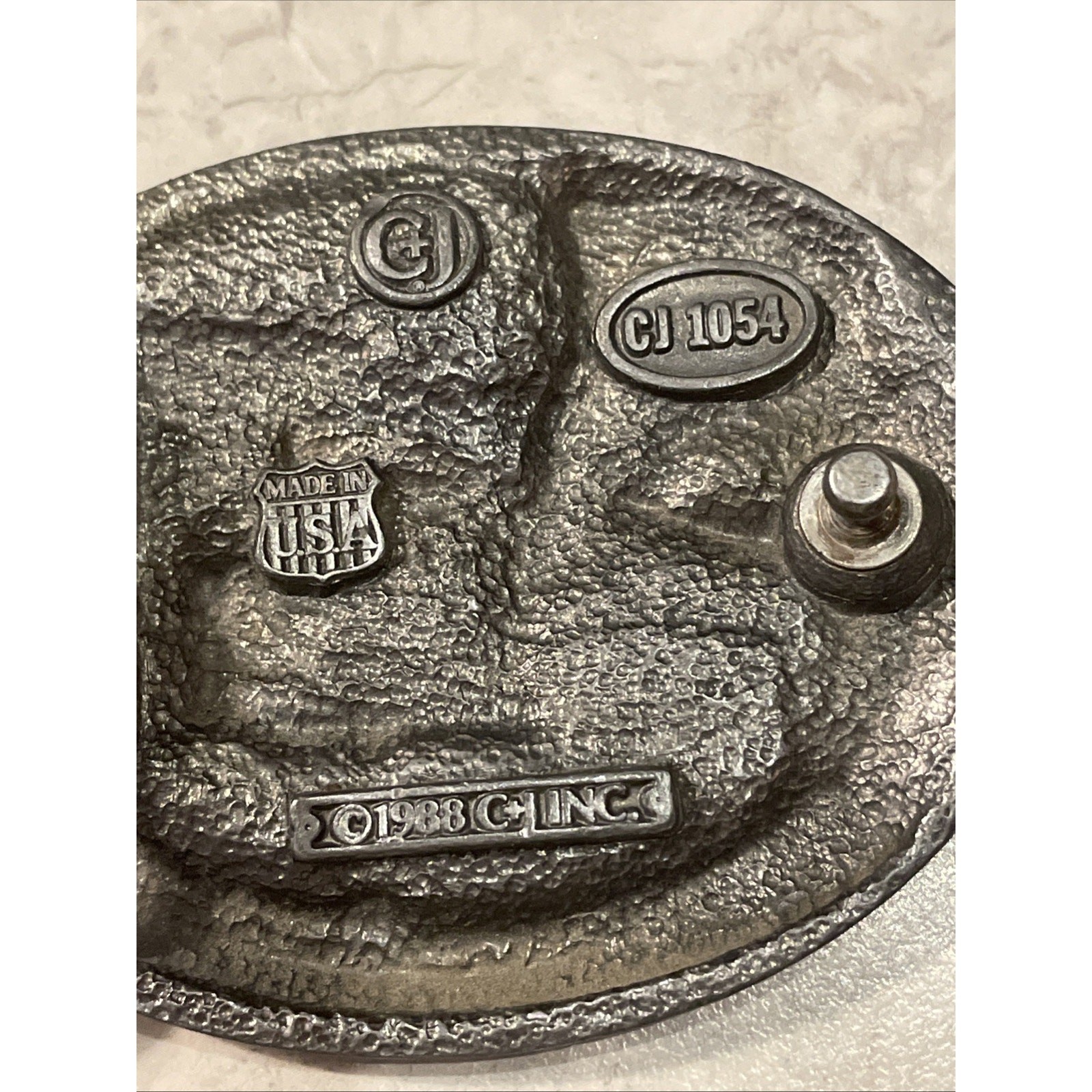 1988 C&J Vintage Electrician Pewter Enamel Belt Buckle 1054 Made USA 3.25×2.5”