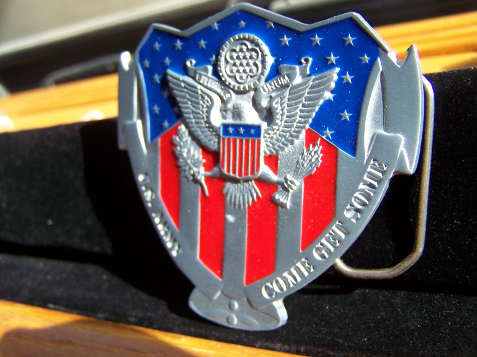 Great American Products Red Silver Blue American Flag US Army Belt Buckle 3.25&Prime;