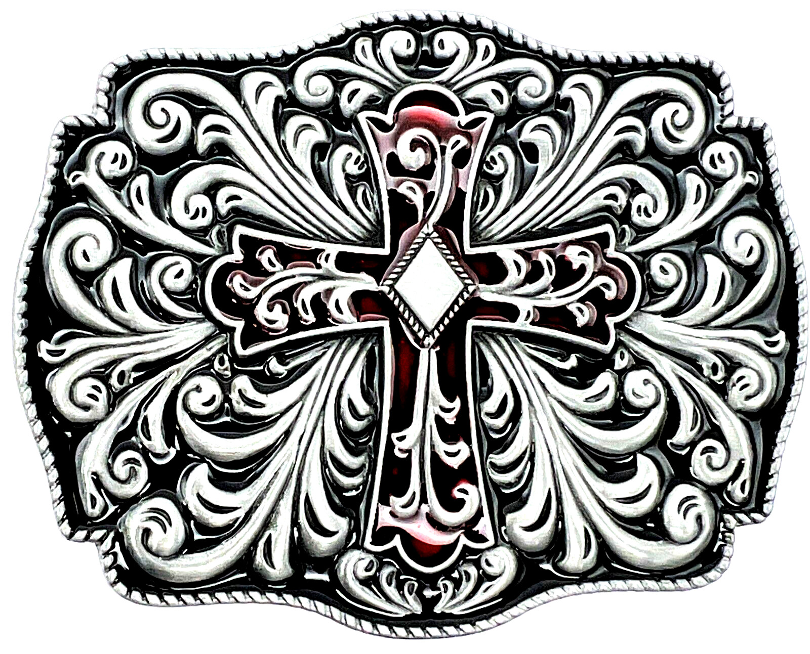 Western Cross Rodeo Black & Red Enameled Belt Buckle New