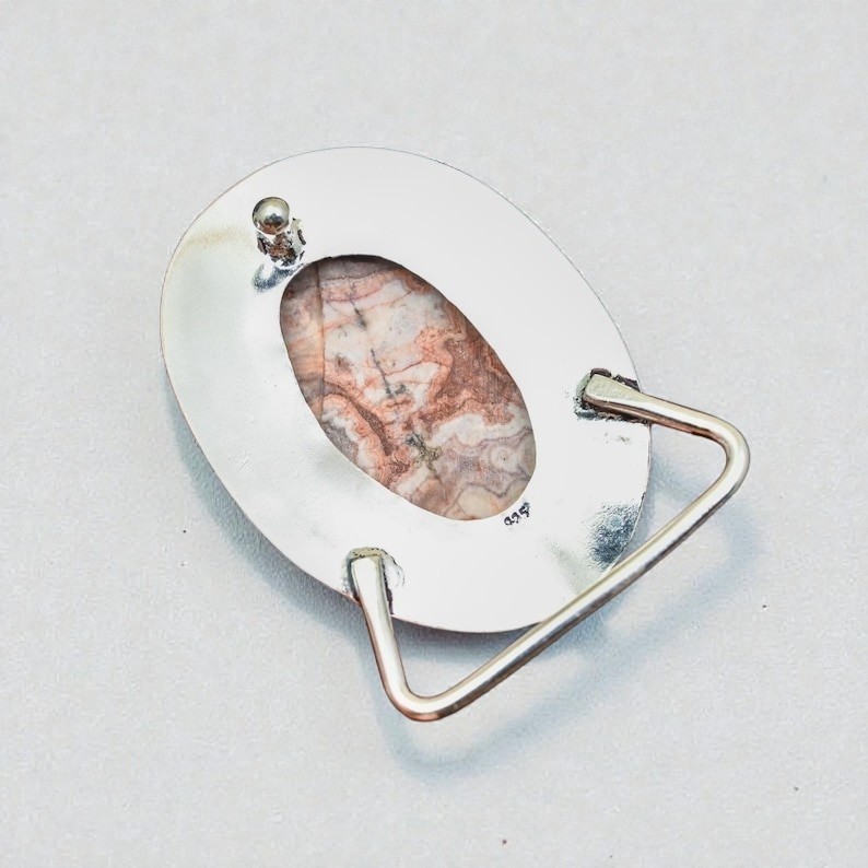 Crazy Lace Agate Belt Buckle Silver Plated Handmade Western Cowboy Statement