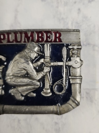 Vintage 1991 C & J Inc Plumber Color Belt Buckle – Missing Belt Loop