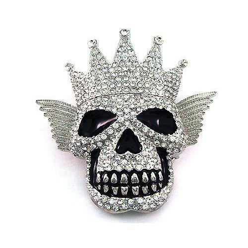 Bling Rhinestones King Crown Angel Wings Skull Skeleton Silver Metal Belt Buckle