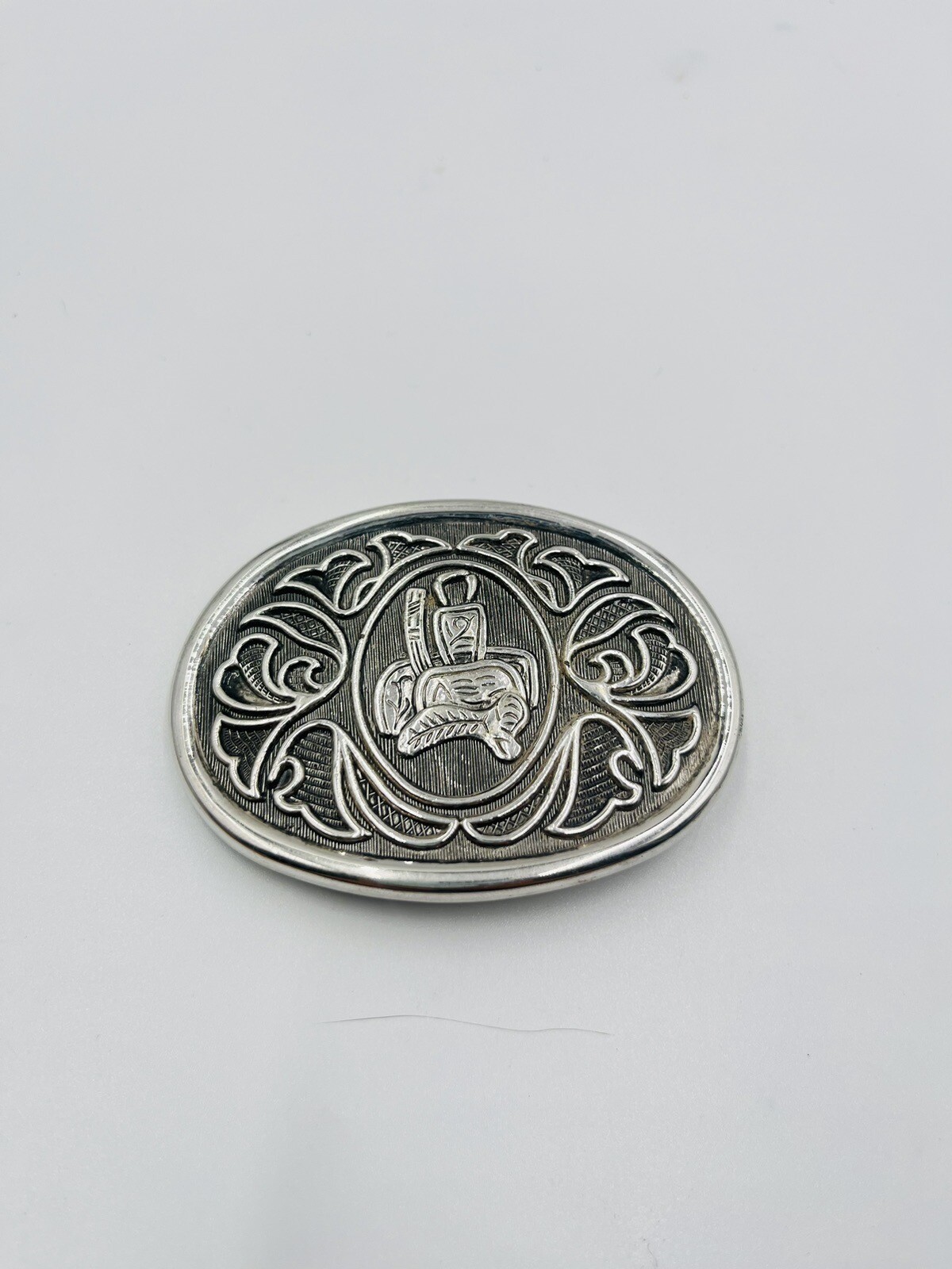 Vintage Avon Metal Silver Saddle Engraved Belt Buckle 2 x 3 Inch