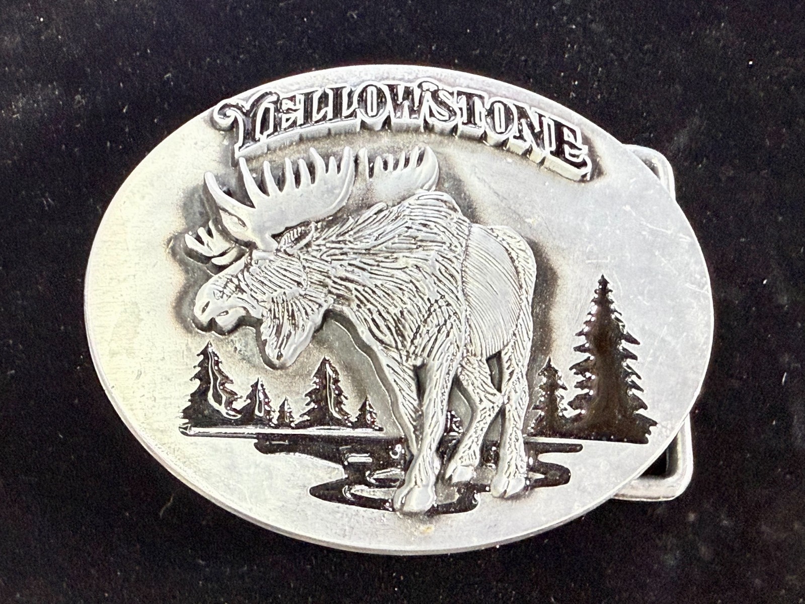 YELLOWSTONE National Park Moose Elk Wildlife Scene Silver Color Belt Buckle