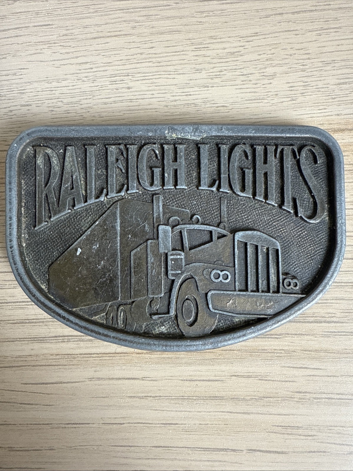 Belt Buckle Vintage Raleigh Lights Trucker Pewter 1980 Tobacco Cigarettes
