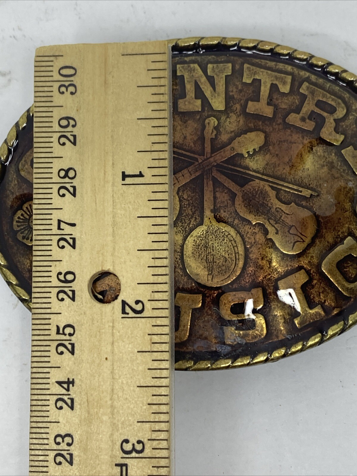 VTG Country Music Enamel Solid Brass Oval Belt Buckle Music