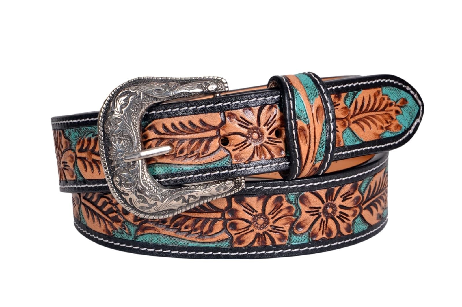 Affilare Western Belt Genuine Leather For Men and Women 28, Teal Tan