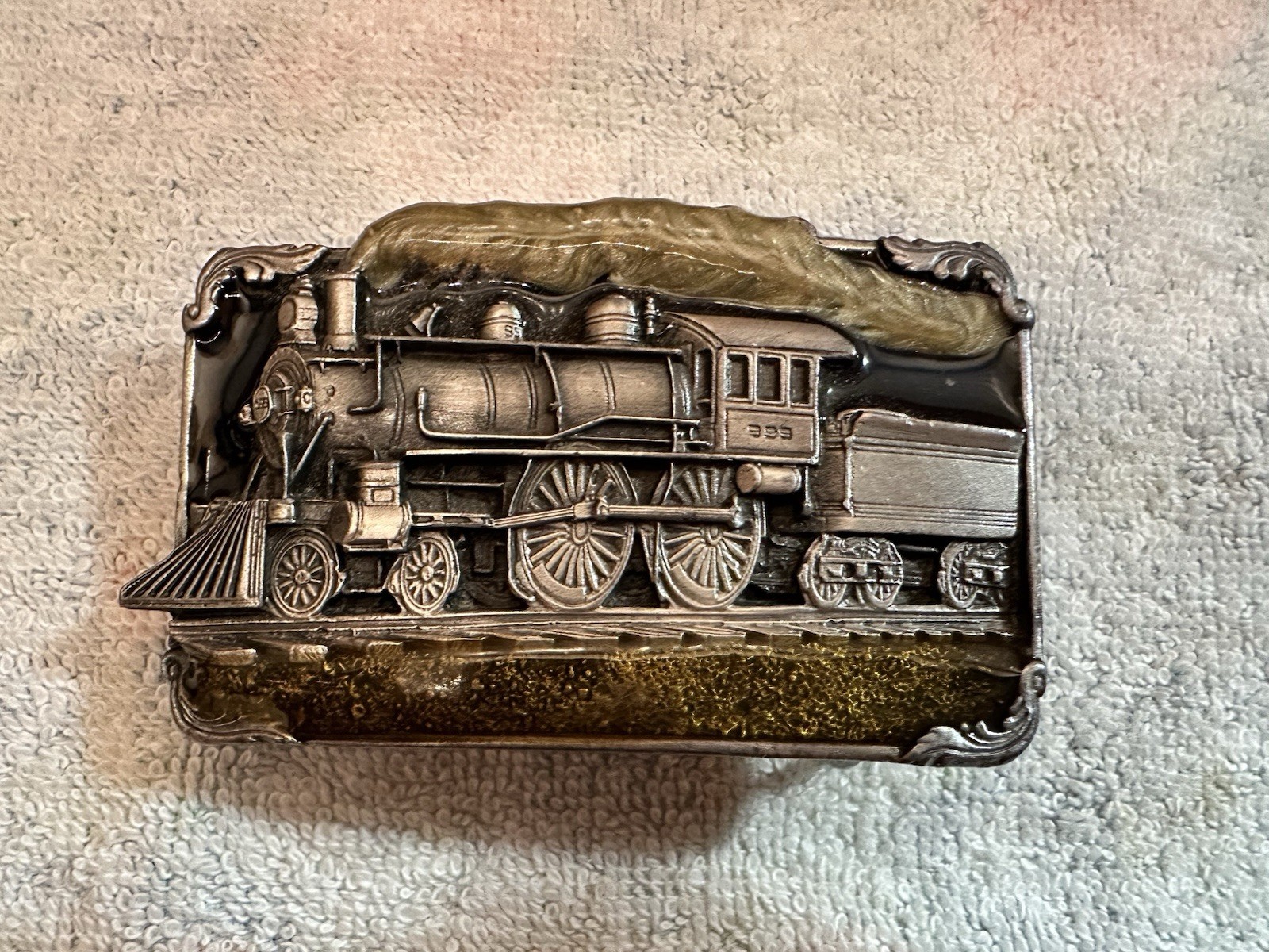 Vintage Locomotive Train Belt Buckle by Siskiyou-Bergamont 3.25”x2.0”