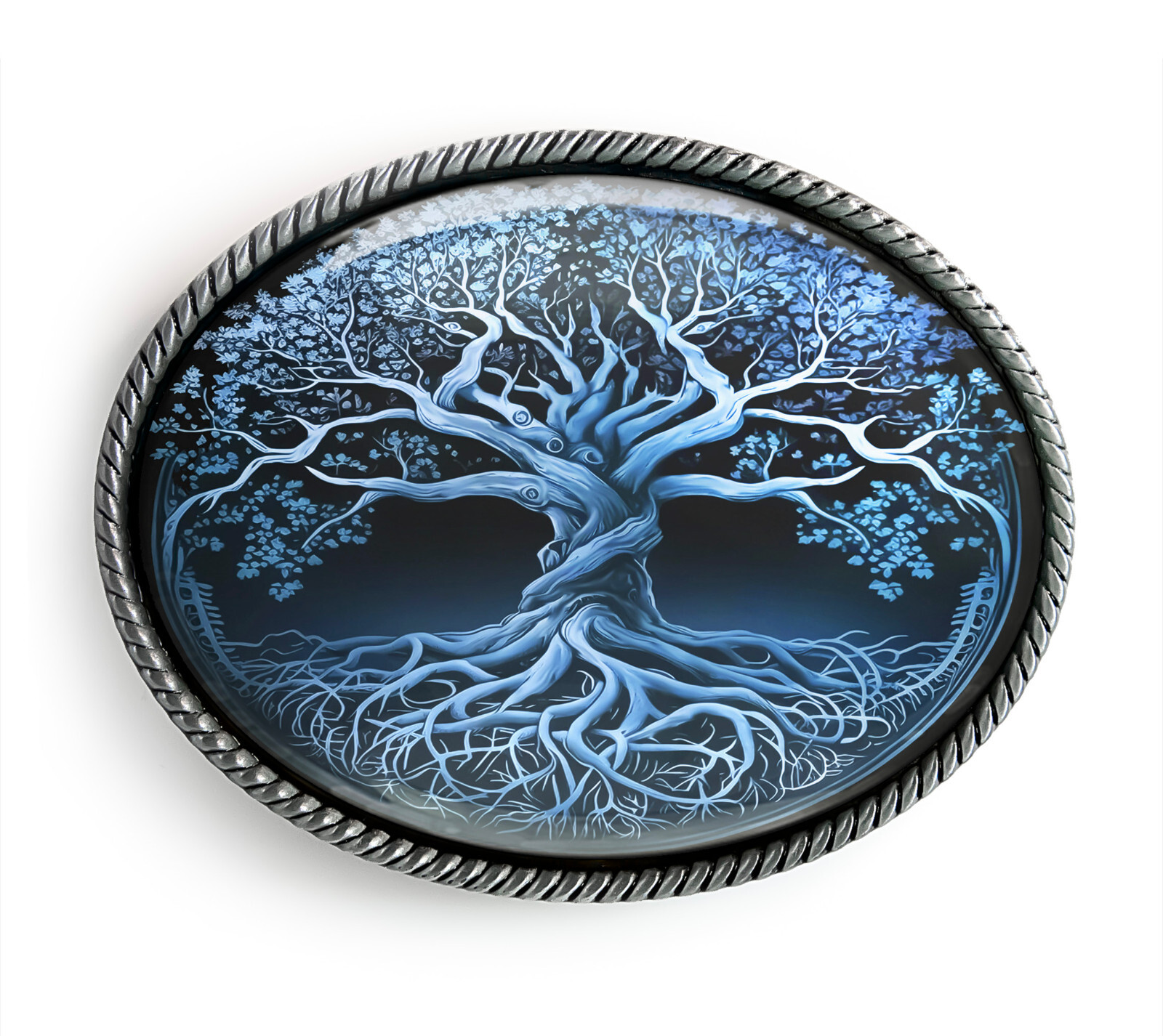 Tree of Life Belt Buckle – Blue Celtic Tree Art Mandala Belt Buckle – 924