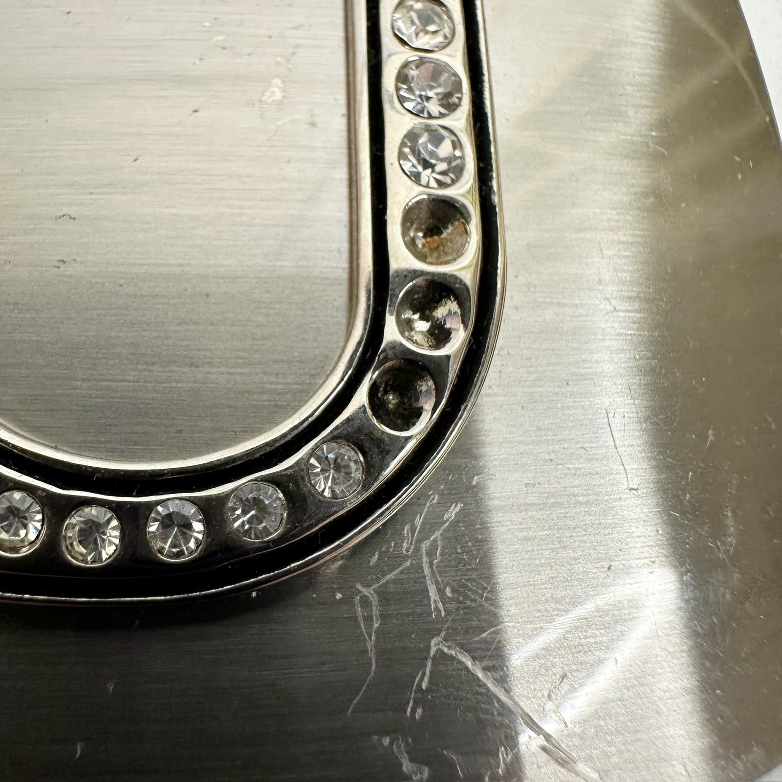 Rhinestone Studded U Letter Initial Monogram Silver Tone Belt Buckle