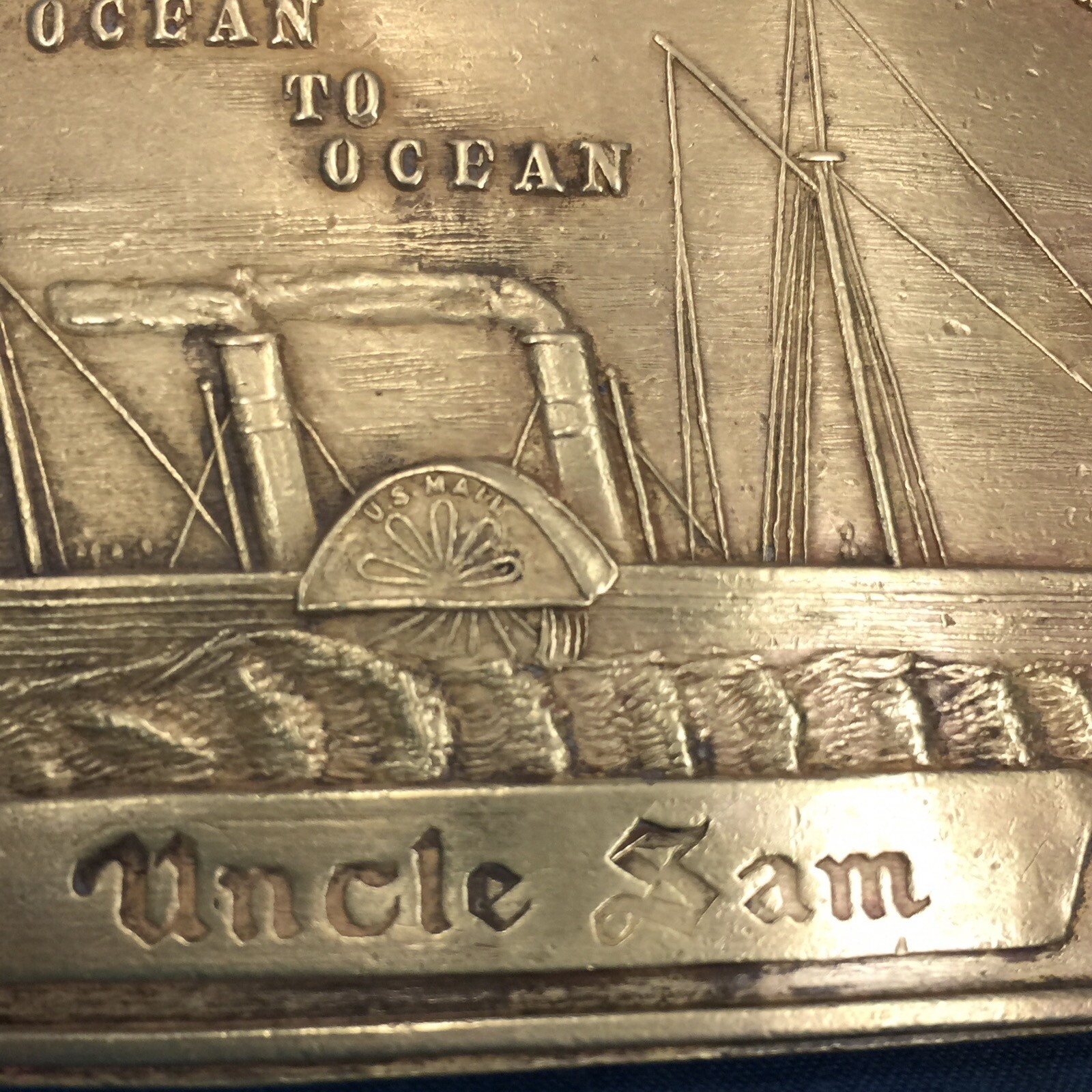 vintage WELLS FARGO & CO. OCEAN TO OCEAN UNCLE SAM BELT BUCKLE tiffany new york